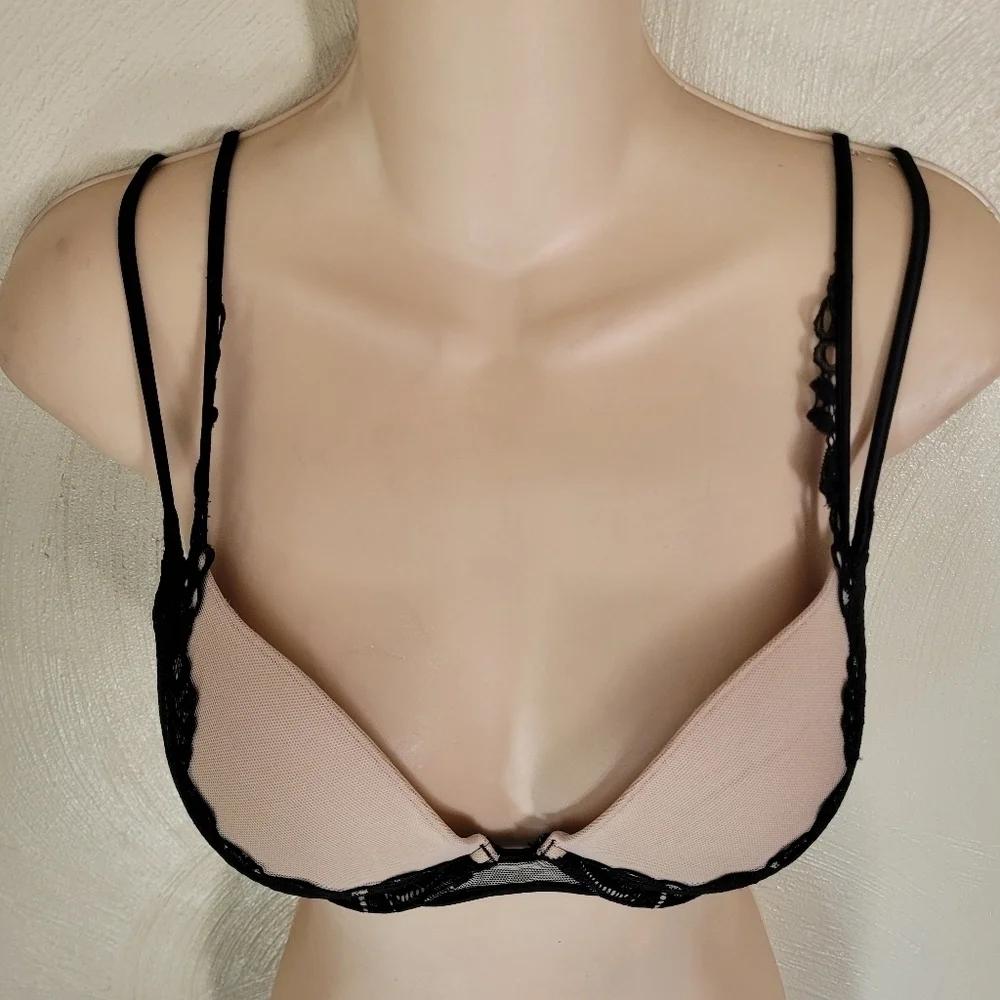 Victoria's Secret Very Sexy Push Up Bra Black Beige Lace Size Women's 32D